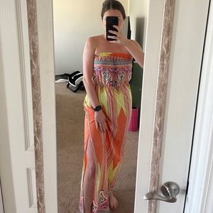 Summery Patterned strapless Maxi Dress L